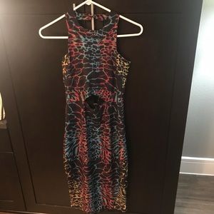 Multicolored leopard print cutout midi dress NWT